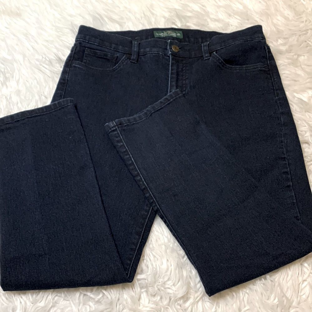 LAUREN RALPH LAUREN Straight Leg Dark wash jeans fly button zip pockets size 10